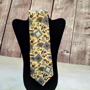 Tabasco Silk Jacquard Geometric Floral Necktie Padded Lined Yellow Whimsical